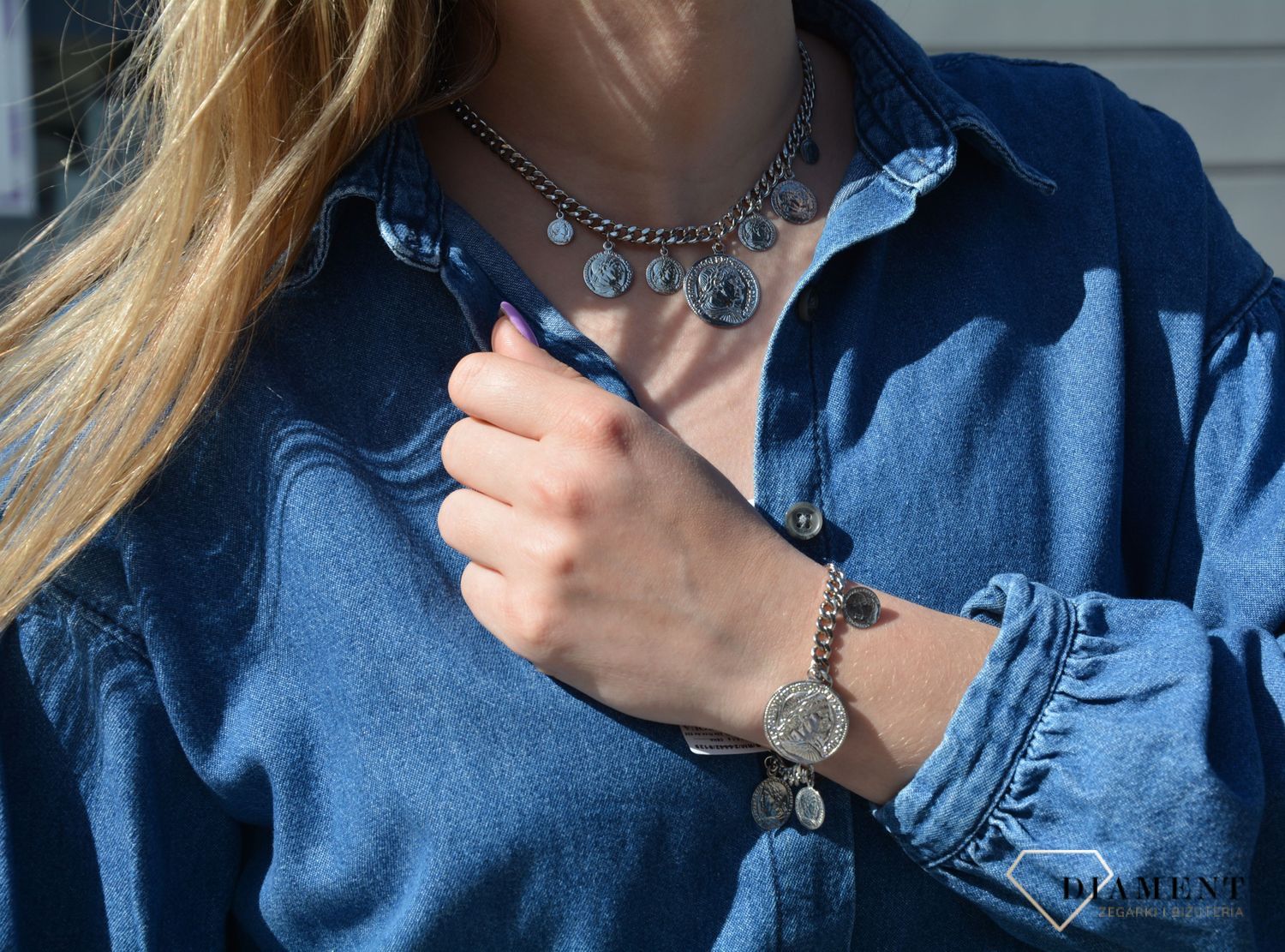 Naszyjnik srebrny damski pancerka monetki Dall'Acqua C RM 24442s.jpg